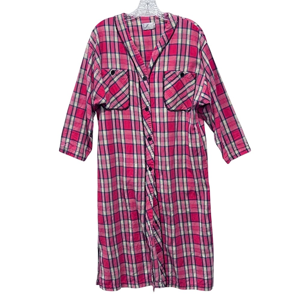 Vintage Hampton House Plaid Flannel Nightgown Preppy oversized Medium -‎ READ